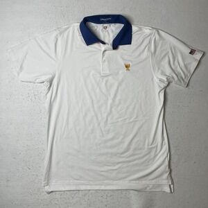 DRADDY SPORT USA Presidents Cup Golf Polo Shirt Mens Size L White Blue Trim